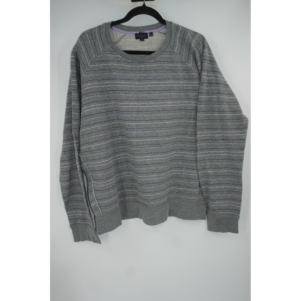 Paul Smith Jeans Sweater Men's 2XL Gray Stripe‎ Crewneck 100% Cotton Casual